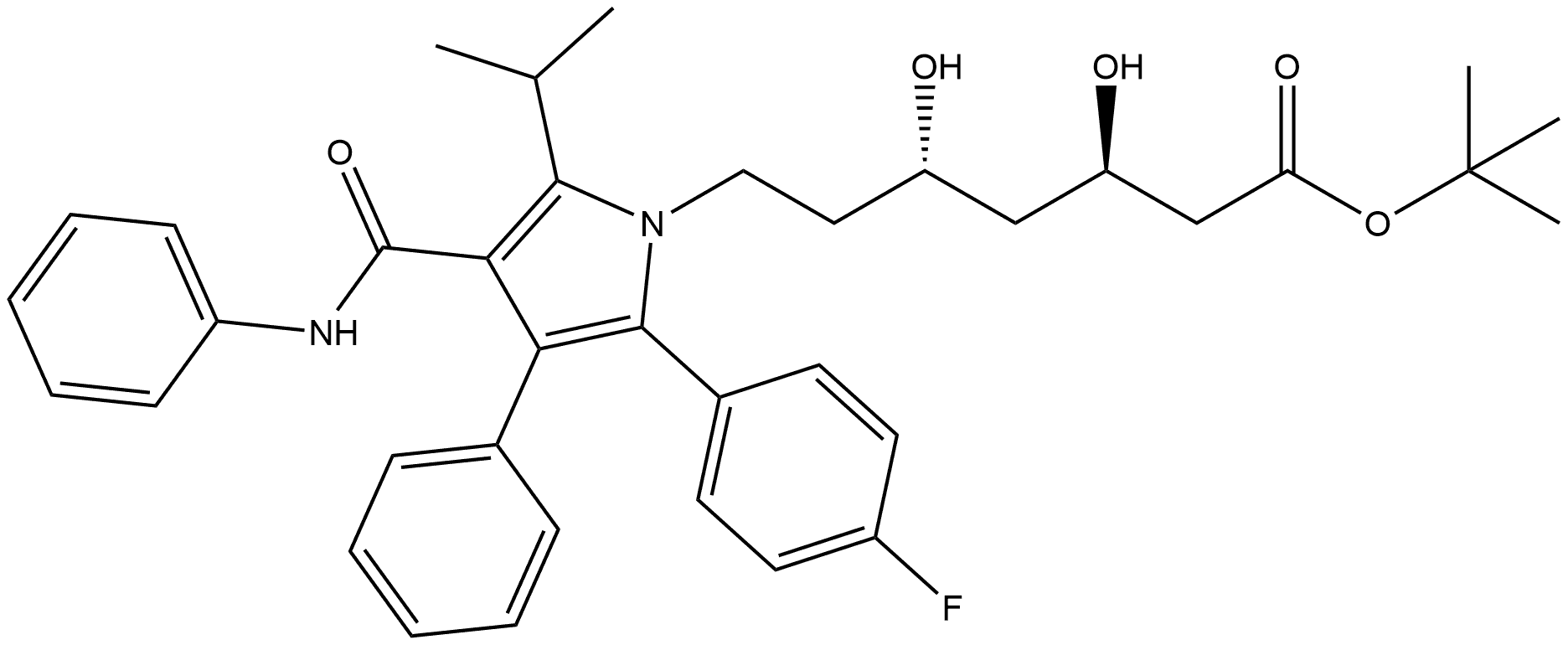 1H-Pyrrole-1-heptanoic acid, 2-(4-fluorophenyl)-β,δ-dihydroxy-5-(1-methylethyl)-3-phenyl-4-[(phenylamino)carbonyl]-, 1,1-dimethylethyl ester, (βR,δS)- Struktur