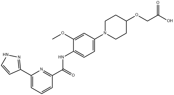 Acetic acid, 2-[[1-[3-methoxy-4-[[[6-(1H-pyrazol-3-yl)-2-pyridinyl]carbonyl]amino]phenyl]-4-piperidinyl]oxy]- Struktur