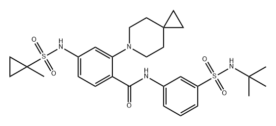 Benzamide, 2-(6-azaspiro[2.5]oct-6-yl)-N-[3-[[(1,1-dimethylethyl)amino]sulfonyl]phenyl]-4-[[(1-methylcyclopropyl)sulfonyl]amino]- Struktur