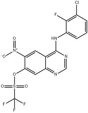 Methanesulfonic acid, 1,1,1-trifluoro-, 4-[(3-chloro-2-fluorophenyl)amino]-6-nitro-7-quinazolinyl ester Struktur