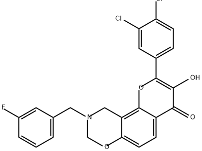 4H,8H-Pyrano[2,3-f][1,3]benzoxazin-4-one, 2-(3,4-dichlorophenyl)-9-[(3-fluorophenyl)methyl]-9,10-dihydro-3-hydroxy- Struktur