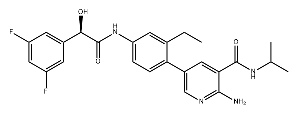 3-Pyridinecarboxamide, 2-amino-5-[4-[[(2R)-2-(3,5-difluorophenyl)-2-hydroxyacetyl]amino]-2-ethylphenyl]-N-(1-methylethyl)- Struktur