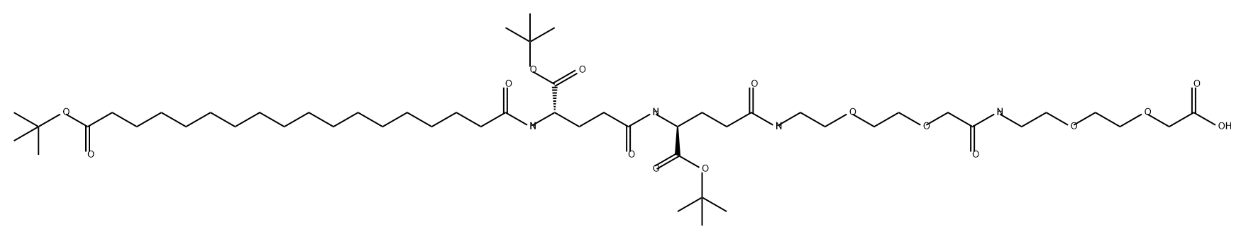 3,6,12,15-Tetraoxa-9,18,23,28-tetraazahexatetracontanedioic acid, 22,27-bis[(1,1-dimethylethoxy)carbonyl]-10,19,24,29-tetraoxo-, 46-(1,1-dimethylethyl) ester, (22S,27S)- Struktur