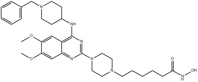 1-Piperazinehexanamide, 4-[6,7-dimethoxy-4-[[1-(phenylmethyl)-4-piperidinyl]amino]-2-quinazolinyl]-N-hydroxy- Struktur