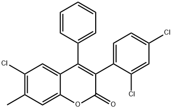 2H-1-Benzopyran-2-one, 6-chloro-3-(2,4-dichlorophenyl)-7-methyl-4-phenyl- Struktur