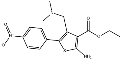 3-Thiophenecarboxylic acid, 2-amino-4-[(dimethylamino)methyl]-5-(4-nitrophenyl)-, ethyl ester Struktur