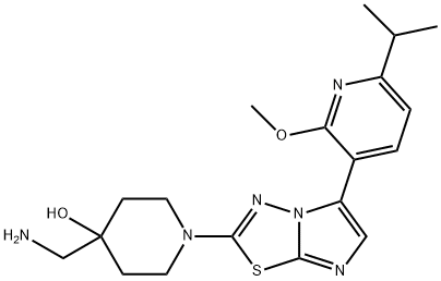 4-Piperidinol, 4-(aminomethyl)-1-[5-[2-methoxy-6-(1-methylethyl)-3-pyridinyl]imidazo[2,1-b]-1,3,4-thiadiazol-2-yl]- Struktur