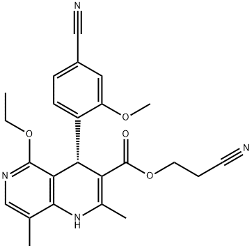 1,6-Naphthyridine-3-carboxylic acid, 4-(4-cyano-2-methoxyphenyl)-5-ethoxy-1,4-dihydro-2,8-dimethyl-, 2-cyanoethyl ester, (4S)- Struktur