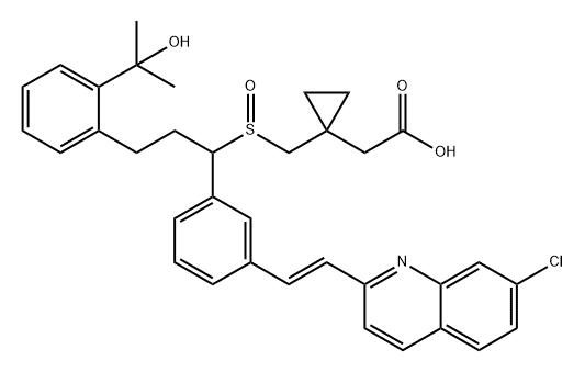 Cyclopropaneacetic acid, 1-[[[1-[3-[(1E)-2-(7-chloro-2-quinolinyl)ethenyl]phenyl]-3-[2-(1-hydroxy-1-methylethyl)phenyl]propyl]sulfinyl]methyl]- Struktur