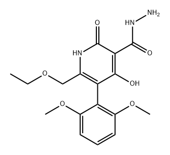 3-Pyridinecarboxylic acid, 5-(2,6-dimethoxyphenyl)-6-(ethoxymethyl)-1,2-dihydro-4-hydroxy-2-oxo-, hydrazide Struktur