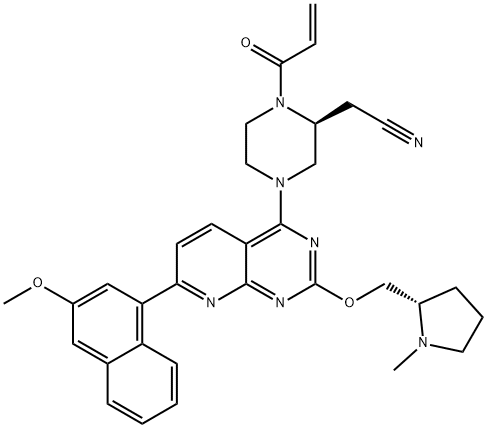 2-Piperazineacetonitrile, 4-[7-(3-methoxy-1-naphthalenyl)-2-[[(2S)-1-methyl-2-pyrrolidinyl]methoxy]pyrido[2,3-d]pyrimidin-4-yl]-1-(1-oxo-2-propen-1-yl)-, (2S)- Structure