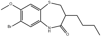 1,5-Benzothiazepin-4(5H)-one, 7-bromo-3-butyl-2,3-dihydro-8-methoxy- Struktur