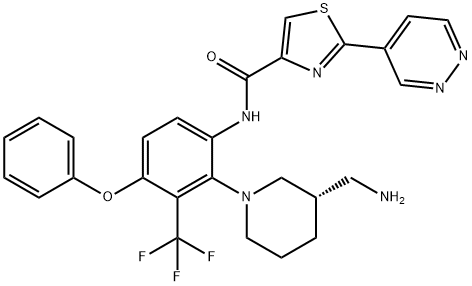 N-[2-[(3S)-3-(Aminomethyl)-1-piperidinyl]-4-phenoxy-3-(trifluoromethyl)phenyl]-2-(4-pyridazinyl)-4-thiazolecarboxamide Struktur