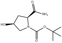 1-Pyrrolidinecarboxylic acid, 2-(aminocarbonyl)-4-hydroxy-, 1,1-dimethylethyl ester, (2S,4S)- Struktur