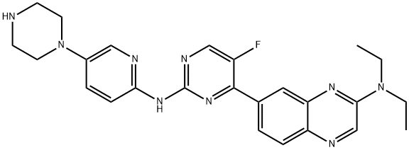 2-Quinoxalinamine, N,N-diethyl-7-[5-fluoro-2-[[5-(1-piperazinyl)-2-pyridinyl]amino]-4-pyrimidinyl]- Struktur