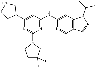 1H-Pyrazolo[4,3-c]pyridin-6-amine, N-[2-(3,3-difluoro-1-pyrrolidinyl)-6-(3-pyrrolidinyl)-4-pyrimidinyl]-1-(1-methylethyl)- Struktur