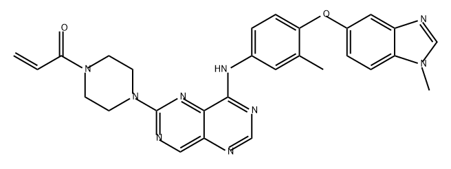 2-Propen-1-one, 1-[4-[8-[[3-methyl-4-[(1-methyl-1H-benzimidazol-5-yl)oxy]phenyl]amino]pyrimido[5,4-d]pyrimidin-2-yl]-1-piperazinyl]- Struktur