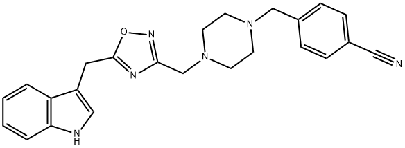 Benzonitrile, 4-[[4-[[5-(1H-indol-3-ylmethyl)-1,2,4-oxadiazol-3-yl]methyl]-1-piperazinyl]methyl]- Struktur