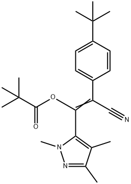 Propanoic acid, 2,2-dimethyl-, 2-cyano-2-[4-(1,1-dimethylethyl)phenyl]-1-(1,3,4-trimethyl-1H-pyrazol-5-yl)ethenyl ester Struktur