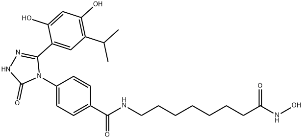 Benzamide, 4-[3-[2,4-dihydroxy-5-(1-methylethyl)phenyl]-1,5-dihydro-5-oxo-4H-1,2,4-triazol-4-yl]-N-[8-(hydroxyamino)-8-oxooctyl]- Struktur