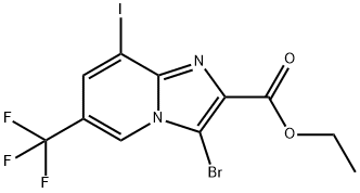 Imidazo[1,2-a]pyridine-2-carboxylic acid, 3-bromo-8-iodo-6-(trifluoromethyl)-, ethyl ester Struktur