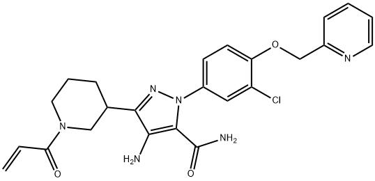 1H-Pyrazole-5-carboxamide, 4-amino-1-[3-chloro-4-(2-pyridinylmethoxy)phenyl]-3-[1-(1-oxo-2-propen-1-yl)-3-piperidinyl]- Struktur