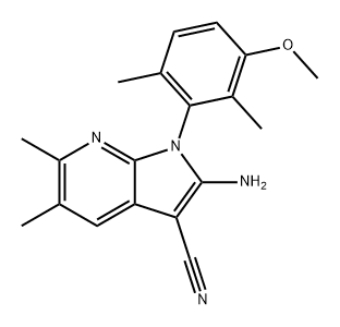 1H-Pyrrolo[2,3-b]pyridine-3-carbonitrile, 2-amino-1-(3-methoxy-2,6-dimethylphenyl)-5,6-dimethyl- Struktur