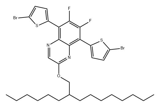 Quinoxaline, 5,8-bis(5-bromo-2-thienyl)-6,7-difluoro-2-[(2-hexyldecyl)oxy]- Struktur