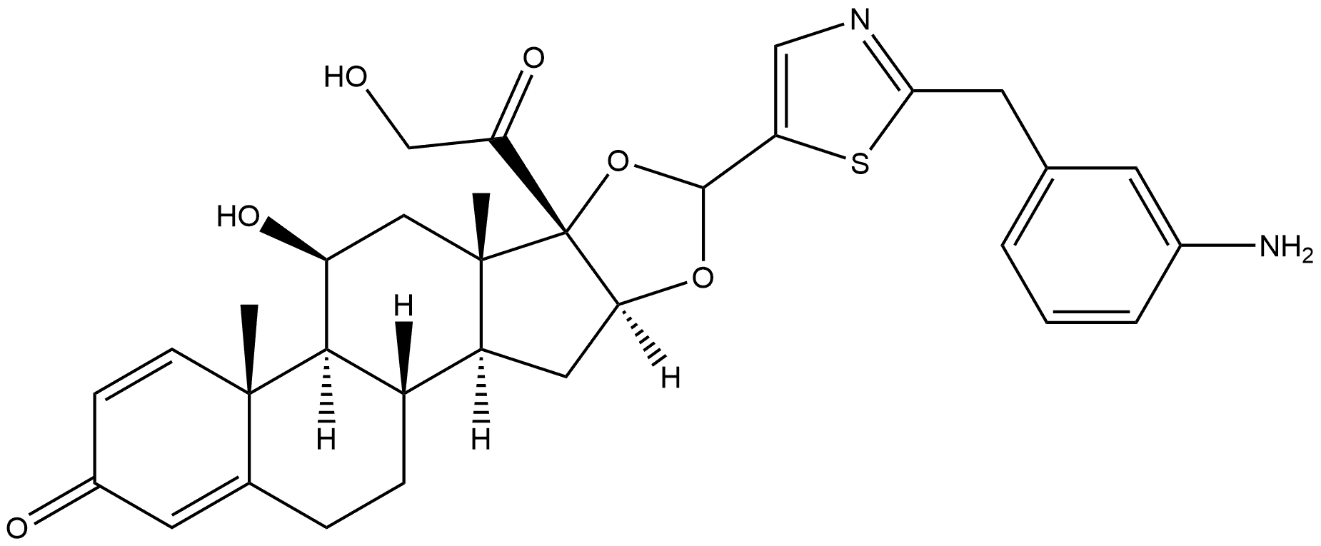 Pregna-1,4-diene-3,20-dione, 16,17-[[(R)-[2-[(3-aminophenyl)methyl]-5-thiazolyl]methylene]bis(oxy)]-11,21-dihydroxy-, (11β,16α)- Struktur