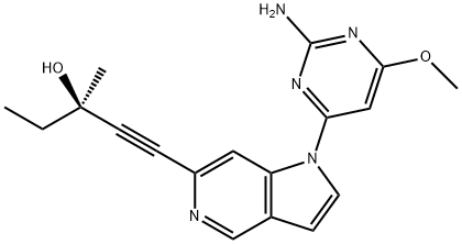 1-Pentyn-3-ol, 1-[1-(2-amino-6-methoxy-4-pyrimidinyl)-1H-pyrrolo[3,2-c]pyridin-6-yl]-3-methyl-, (3R)- Structure