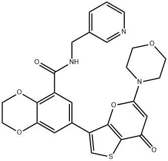 1,4-Benzodioxin-5-carboxamide, 2,3-dihydro-7-[5-(4-morpholinyl)-7-oxo-7H-thieno[3,2-b]pyran-3-yl]-N-(3-pyridinylmethyl)- Struktur