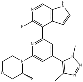 1H-Pyrrolo[2,3-c]pyridine, 4-[4-(1,4-dimethyl-1H-1,2,3-triazol-5-yl)-6-[(3R)-3-methyl-4-morpholinyl]-2-pyridinyl]-5-fluoro- Struktur