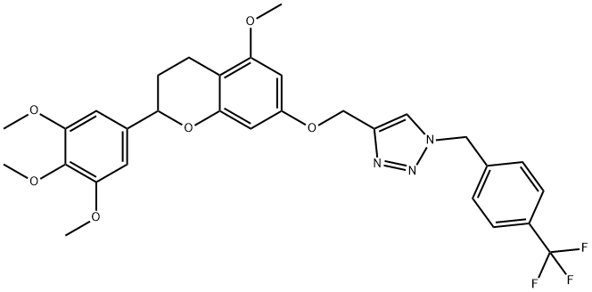 1H-1,2,3-Triazole, 4-[[[3,4-dihydro-5-methoxy-2-(3,4,5-trimethoxyphenyl)-2H-1-benzopyran-7-yl]oxy]methyl]-1-[[4-(trifluoromethyl)phenyl]methyl]- Struktur