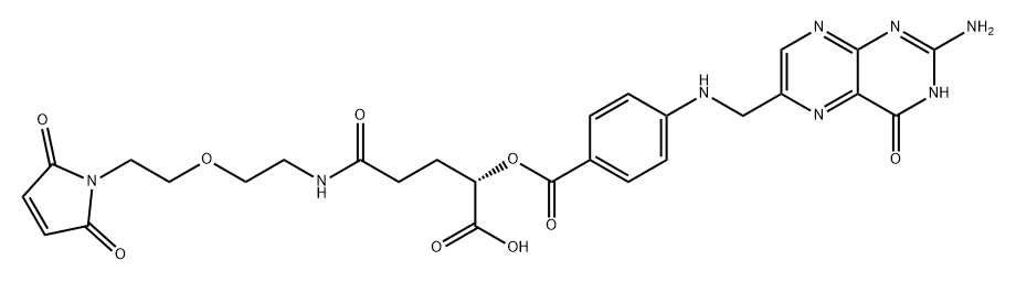 Benzoic acid, 4-[[(2-amino-3,4-dihydro-4-oxo-6-pteridinyl)methyl]amino]-, (1S)-1-carboxy-4-[[2-[2-(2,5-dihydro-2,5-dioxo-1H-pyrrol-1-yl)ethoxy]ethyl]amino]-4-oxobutyl ester Struktur