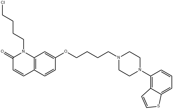 2(1H)-Quinolinone, 7-[4-(4-benzo[b]thien-4-yl-1-piperazinyl)butoxy]-1-(4-chlorobutyl)- Struktur