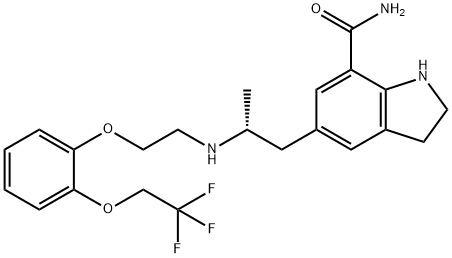 1H-Indole-7-carboxamide, 2,3-dihydro-5-[(2R)-2-[[2-[2-(2,2,2-trifluoroethoxy)phenoxy]ethyl]amino]propyl]- Struktur