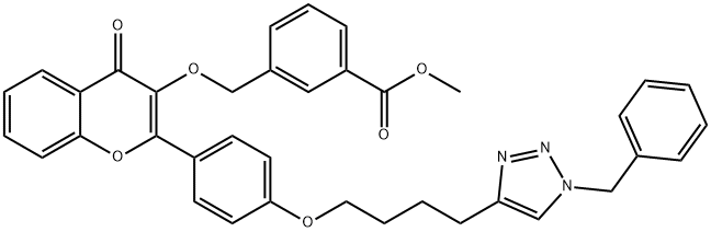 Benzoic acid, 3-[[[4-oxo-2-[4-[4-[1-(phenylmethyl)-1H-1,2,3-triazol-4-yl]butoxy]phenyl]-4H-1-benzopyran-3-yl]oxy]methyl]-, methyl ester Struktur