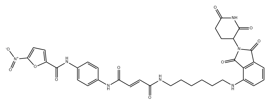 2-Butenediamide, N1-[6-[[2-(2,6-dioxo-3-piperidinyl)-2,3-dihydro-1,3-dioxo-1H-isoindol-4-yl]amino]hexyl]-N4-[4-[[(5-nitro-2-furanyl)carbonyl]amino]phenyl]-, (2E)- Struktur