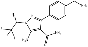 1H-Pyrazole-4-carboxamide, 5-amino-3-[4-(aminomethyl)phenyl]-1-[(1S)-2,2,2-trifluoro-1-methylethyl]- Struktur