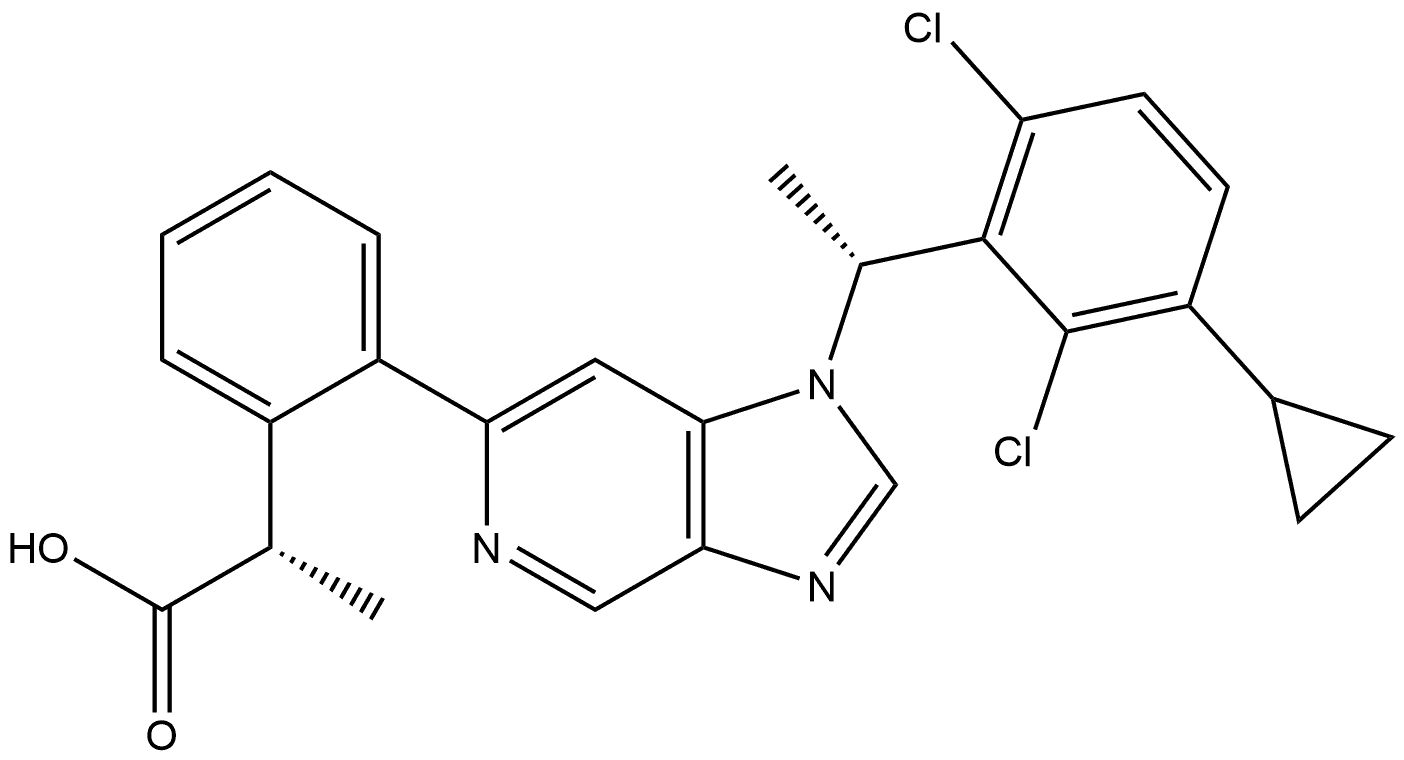 (αS)-2-[1-[(1R)-1-(2,6-Dichloro-3-cyclopropylphenyl)ethyl]-1H-imidazo[4,5-c]pyridin-6-yl]-α-methylbenzeneacetic acid Struktur