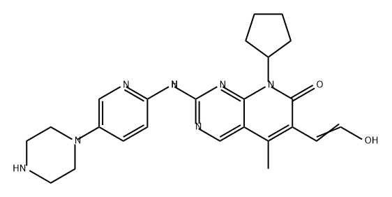 Pyrido[2,3-d]pyrimidin-7(8H)-one, 8-cyclopentyl-6-(2-hydroxyethenyl)-5-methyl-2-[[5-(1-piperazinyl)-2-pyridinyl]amino]- Struktur