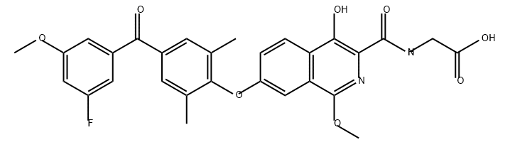 Glycine, N-[[7-[4-(3-fluoro-5-methoxybenzoyl)-2,6-dimethylphenoxy]-4-hydroxy-1-methoxy-3-isoquinolinyl]carbonyl]- Struktur