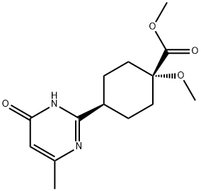 Cyclohexanecarboxylic acid, 4-(1,6-dihydro-4-methyl-6-oxo-2-pyrimidinyl)-1-methoxy-, methyl ester, cis- Struktur