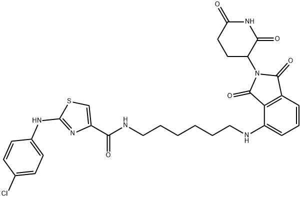 2-[(4-Chlorophenyl)amino]-N-[6-[[2-(2,6-dioxo-3-piperidinyl)-2,3-dihydro-1,3-dioxo-1H-isoindol-4-yl]amino]hexyl]-4-thiazolecarboxamide Struktur