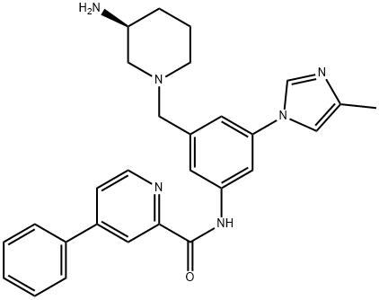 2-Pyridinecarboxamide, N-[3-[[(3S)-3-amino-1-piperidinyl]methyl]-5-(4-methyl-1H-imidazol-1-yl)phenyl]-4-phenyl- Struktur