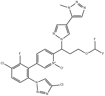 Pyridine, 5-[3-chloro-6-(4-chloro-1H-1,2,3-triazol-1-yl)-2-fluorophenyl]-2-[3-(difluoromethoxy)-1-[4-(1-methyl-1H-1,2,3-triazol-5-yl)-1H-pyrazol-1-yl]propyl]-, 1-oxide Struktur