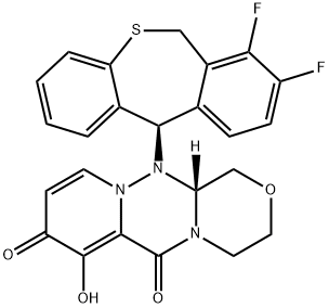 1H-[1,4]Oxazino[3,4-c]pyrido[2,1-f][1,2,4]triazine-6,8-dione, 12-[(11R)-7,8-difluoro-6,11-dihydrodibenzo[b,e]thiepin-11-yl]-3,4,12,12a-tetrahydro-7-hydroxy-, (12aR)- Struktur