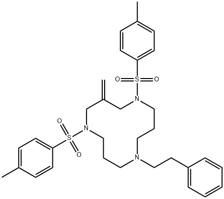 3-Methylene-1,5-bis[(4-methylphenyl)sulfonyl]-9-(2-phenylethyl)-1,5,9-triazacyclododecane Struktur