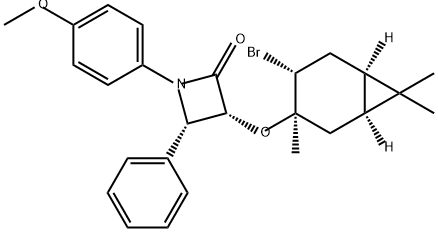 2-Azetidinone, 3-[[(1S,3R,4R,6R)-4-bromo-3,7,7-trimethylbicyclo[4.1.0]hept-3-yl]oxy]-1-(4-methoxyphenyl)-4-phenyl-, (3R,4S)- Struktur