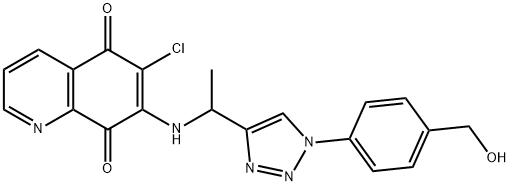 5,8-Quinolinedione, 6-chloro-7-[[1-[1-[4-(hydroxymethyl)phenyl]-1H-1,2,3-triazol-4-yl]ethyl]amino]- Structure